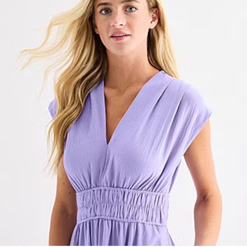 Melonie Lilac Cap-Sleeve Smocked-Waist Midi Fit to Flare Dress Sz 14 NWT - Picture 5 of 11
